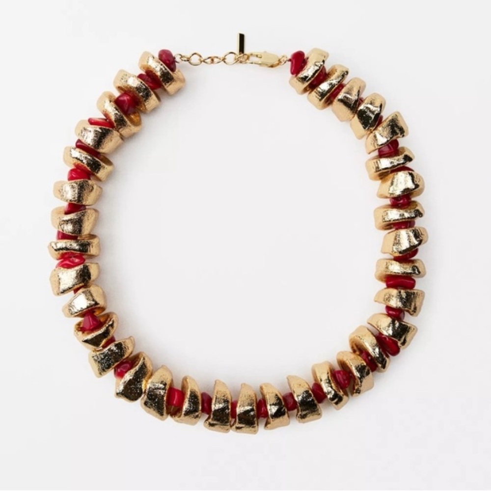 Gold and Red Statement Necklace - Women Jewelry